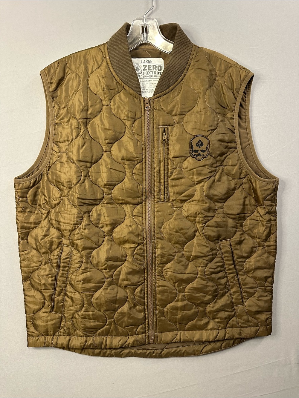 Zero Foxtrot Woobie Vest Men's Large Tan Quilted Zip NWOT